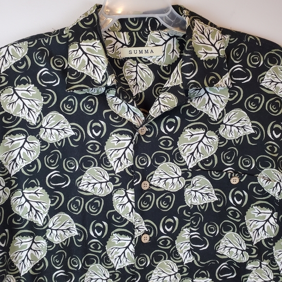 Vintage Summa Green Vines Allover Short Sleeve Mens Shirt Button Up Size M - Picture 1 of 14